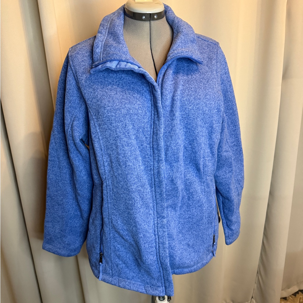 Lands' End Soft Blue Sweater Fleece Knit Jacket